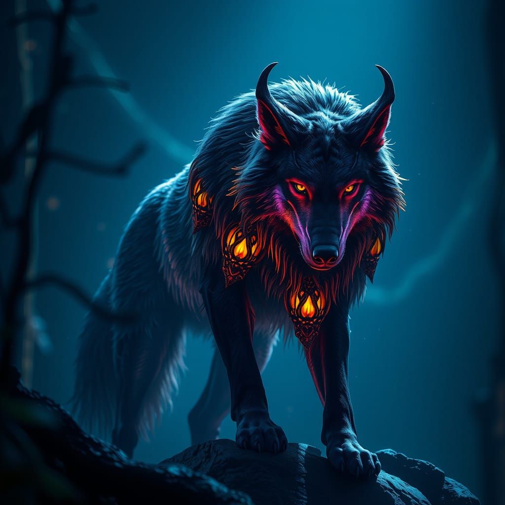 Majestic Wolf Fenrir in Dark Fantasy Realm