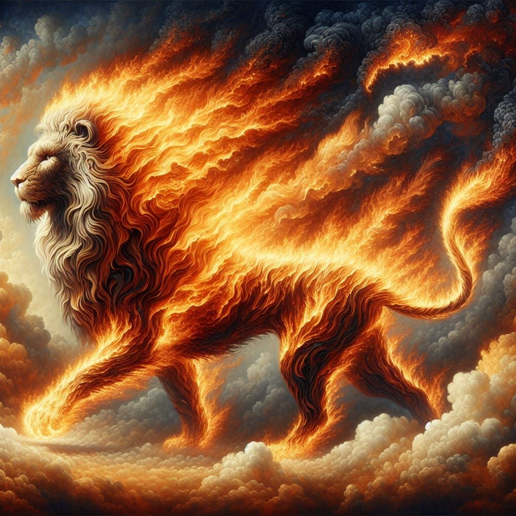 Fiery Lion: An Elemental Masterpiece in Flames