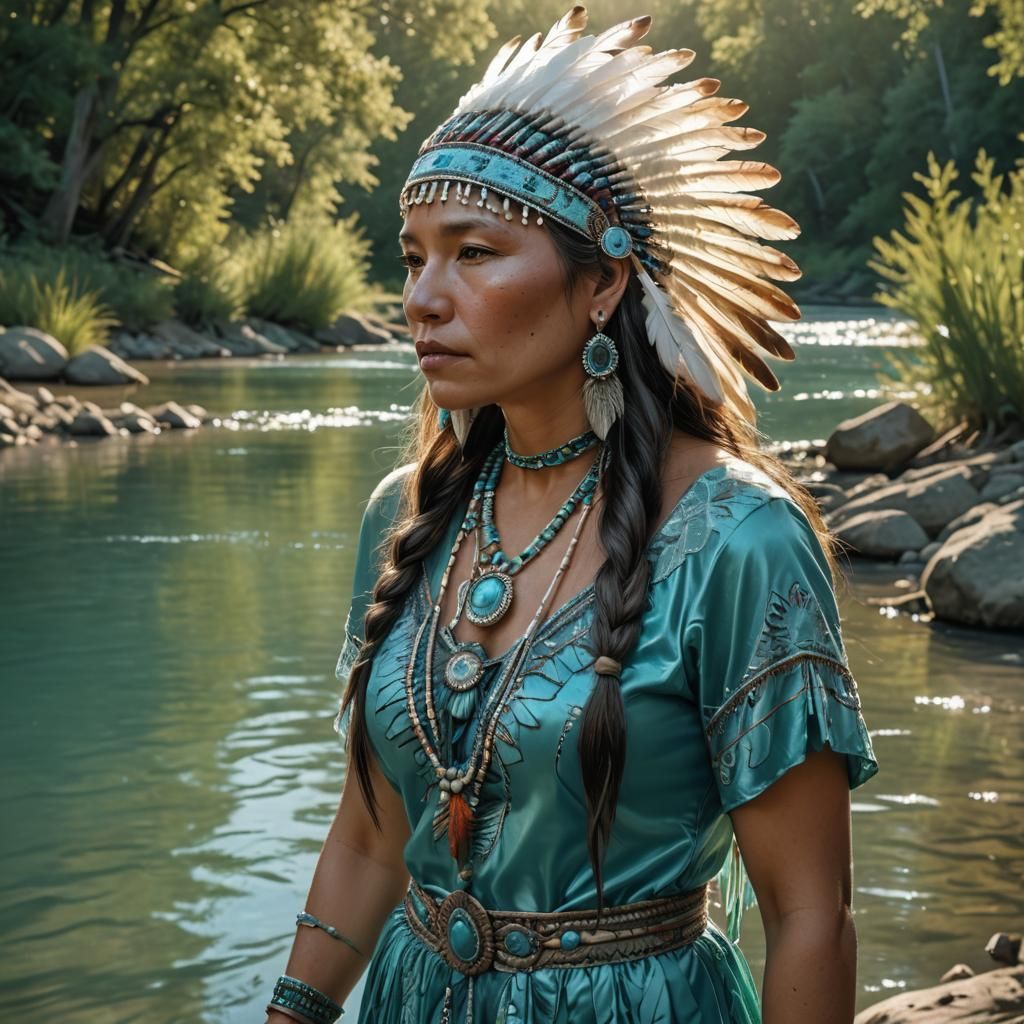 Native American Woman in Turquoise Regalia