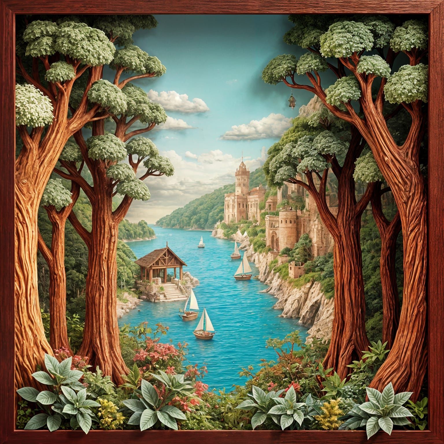 3D Paper-Cut Diorama of Medieval Scene