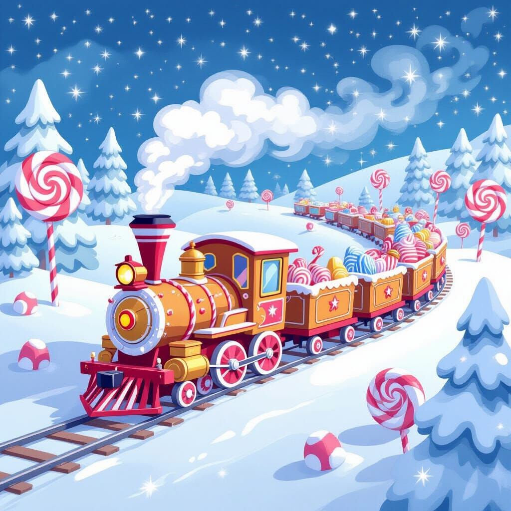 Enchanted Gingerbread Train in Snowy Wonderland