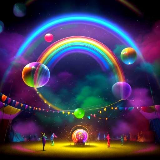 Rainbow Cat Juggling: A Whimsical Scene