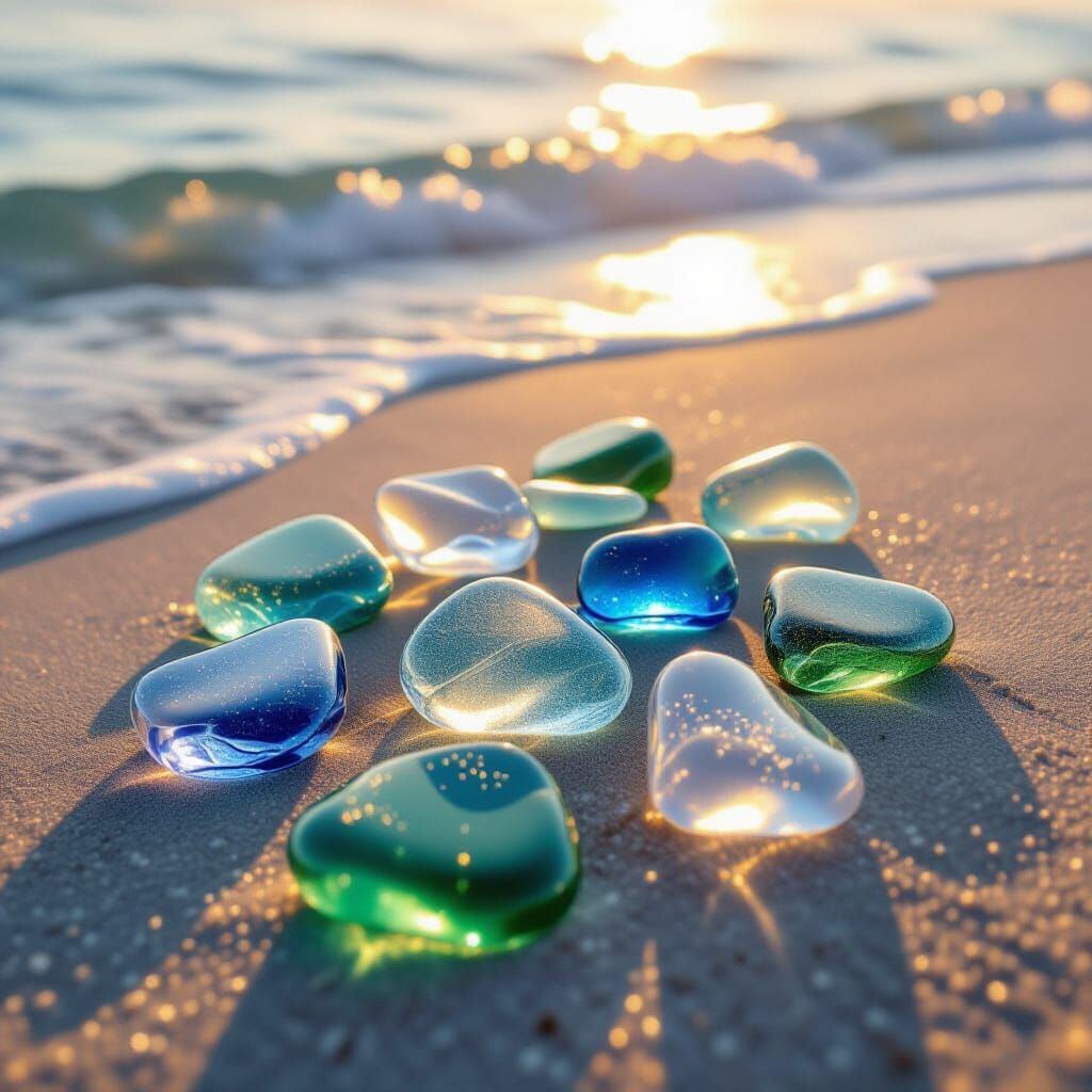 Luminous Sea Glass Collection on Sandy Shore