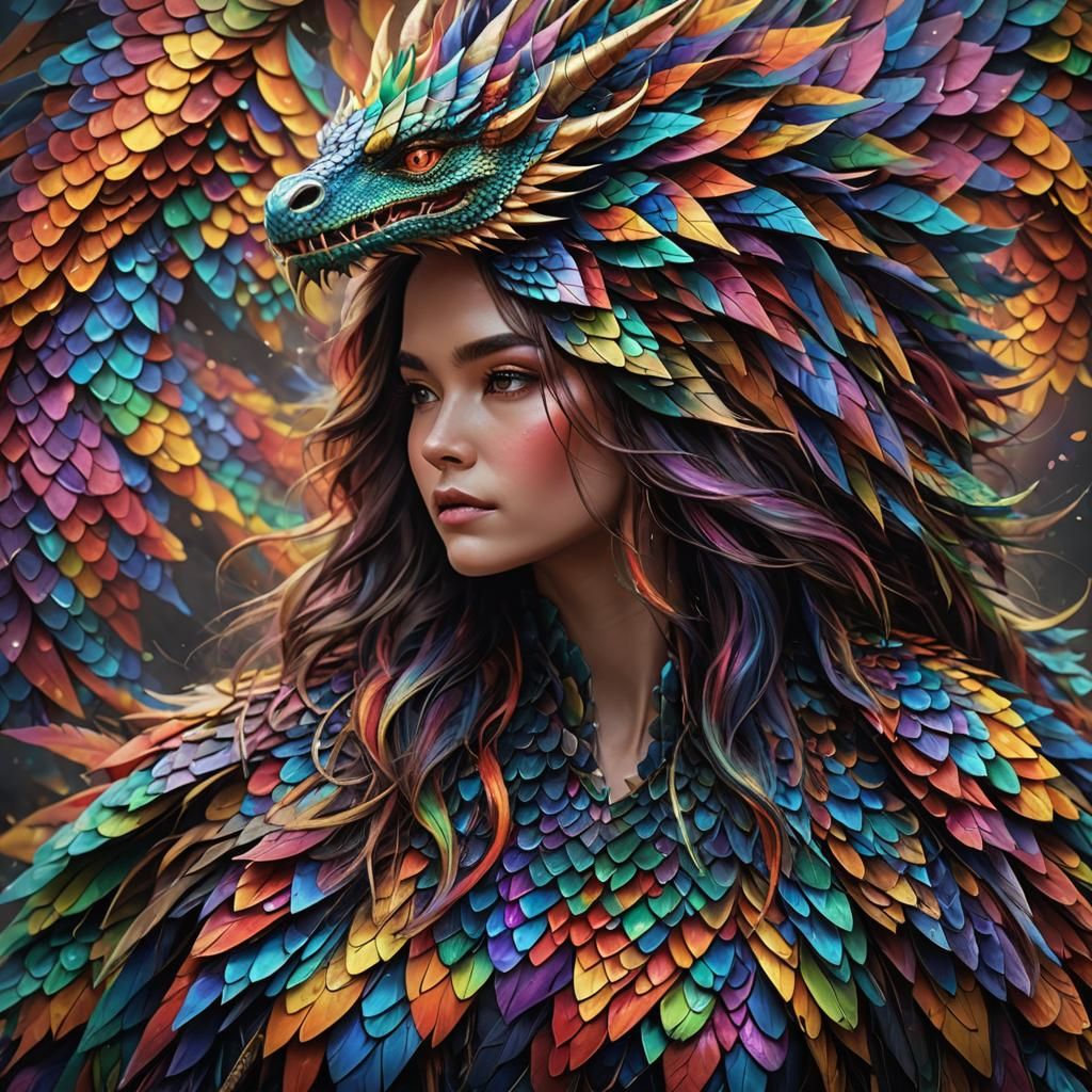 Rainbow Dragon Woman: A Digital Matte Painting