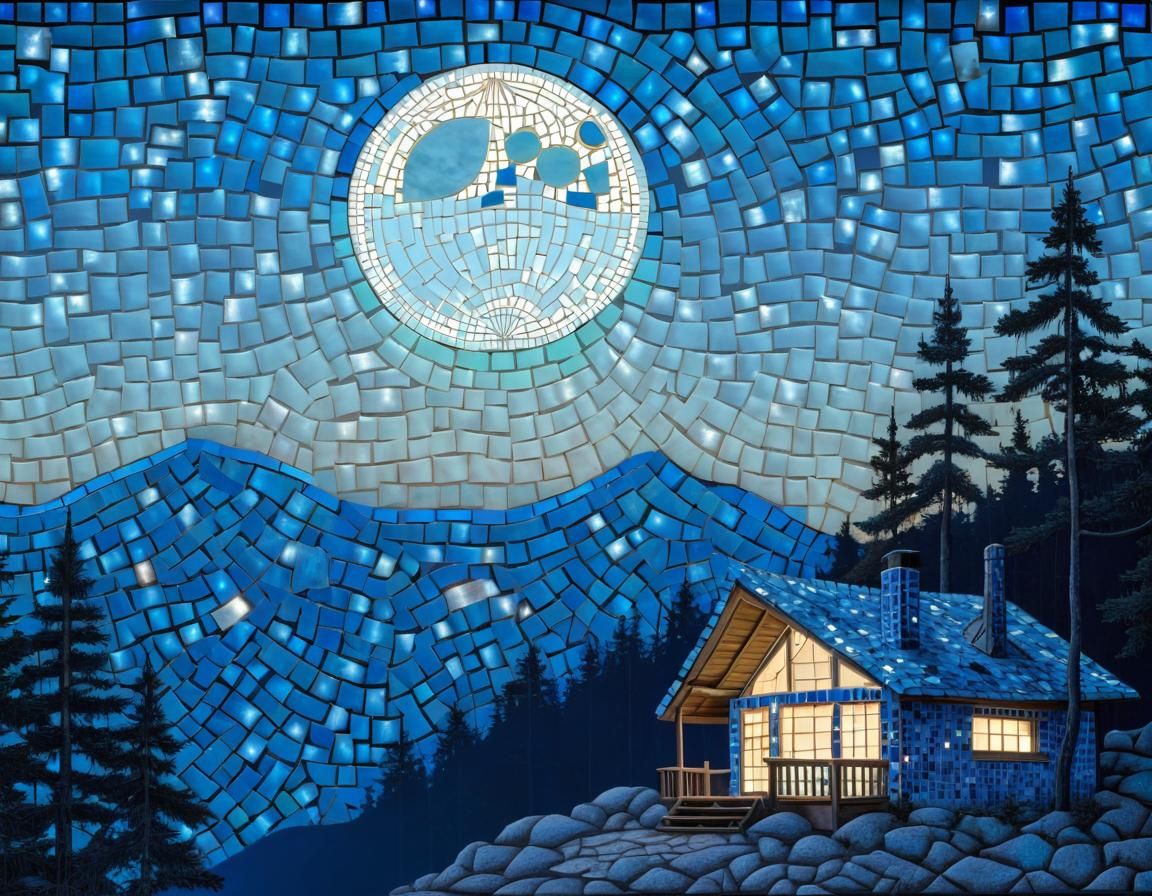 Mosaic Sky Landscape with Distant Cabin