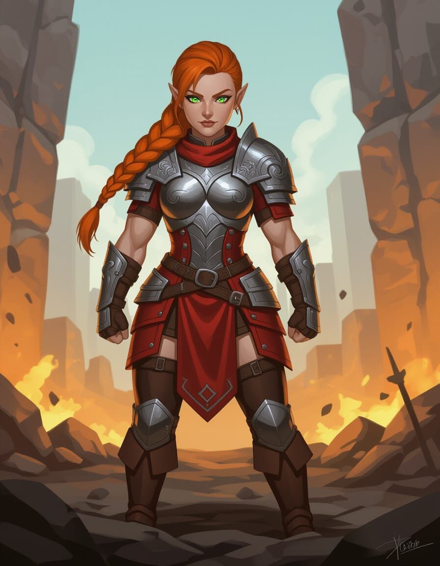 Dwarven Battlemage in Anime Semi-Realism Style