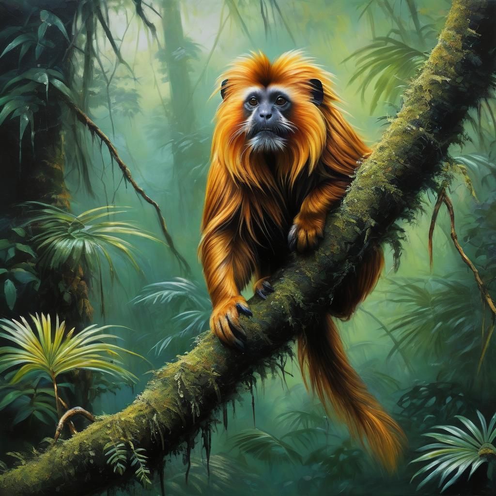 Golden Lion Tamarin in Expressive Oil Painting