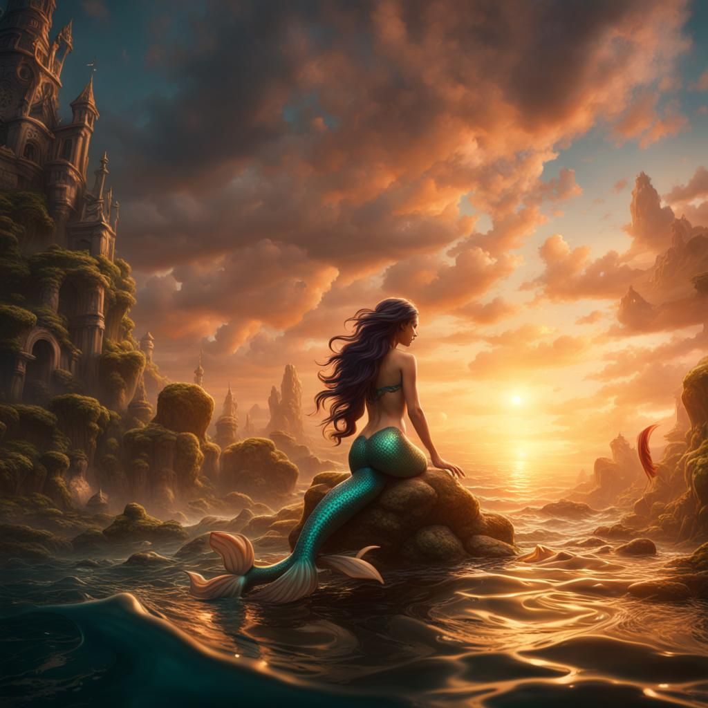 Merman and Mermaid Dive in Deep Color Fantasy Art