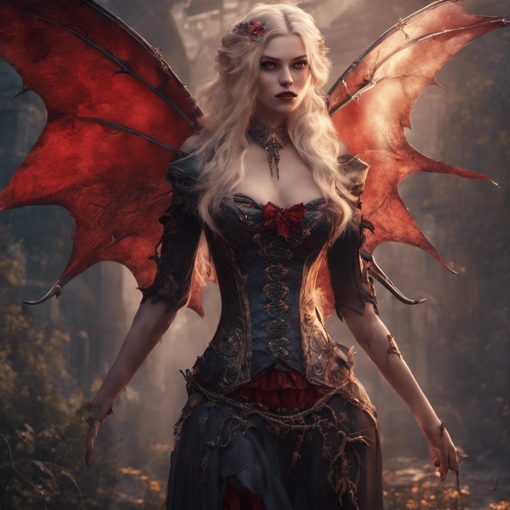 Blonde Vampire Fairy in Detailed Matte Painting