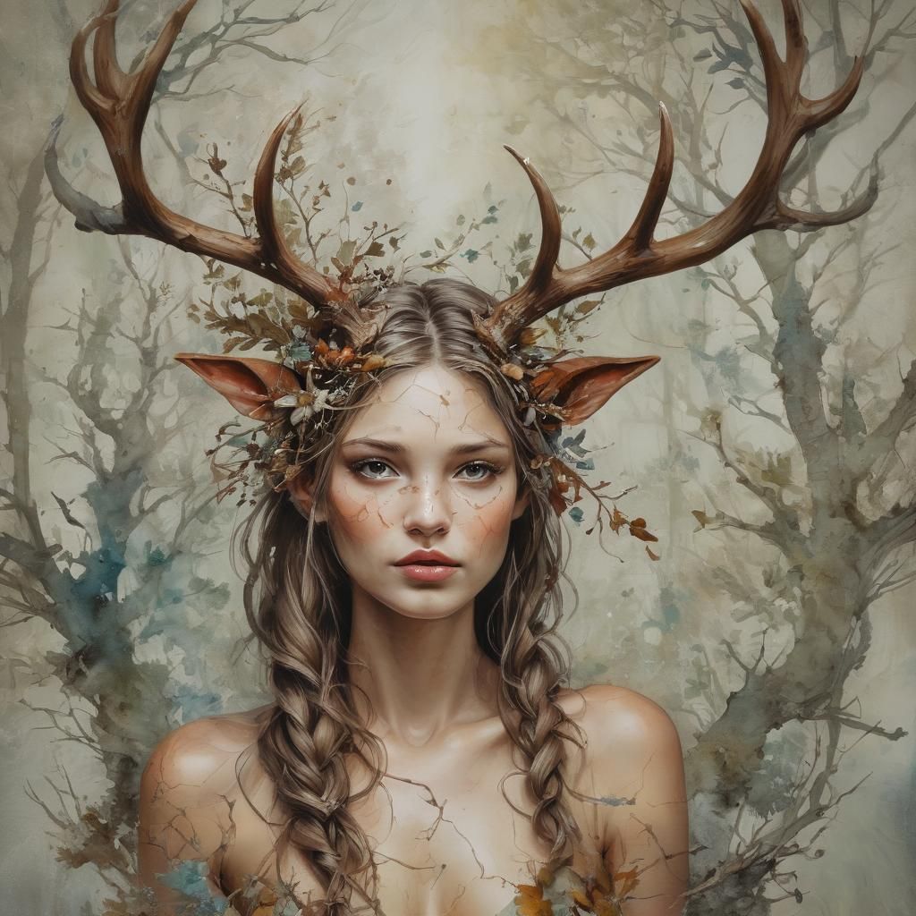 woman of forest with Antlers