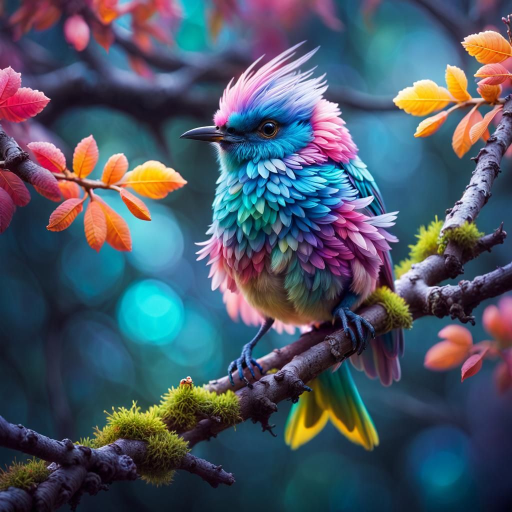 Crystallized Bird on Branch: A Digital Illustration