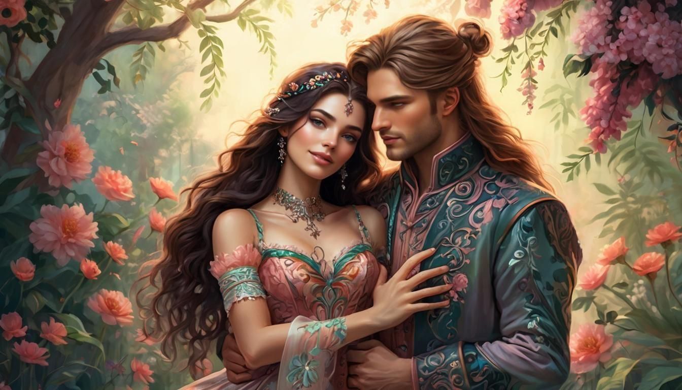 Fantasy Couple in Pinkish Hues, Digital Art