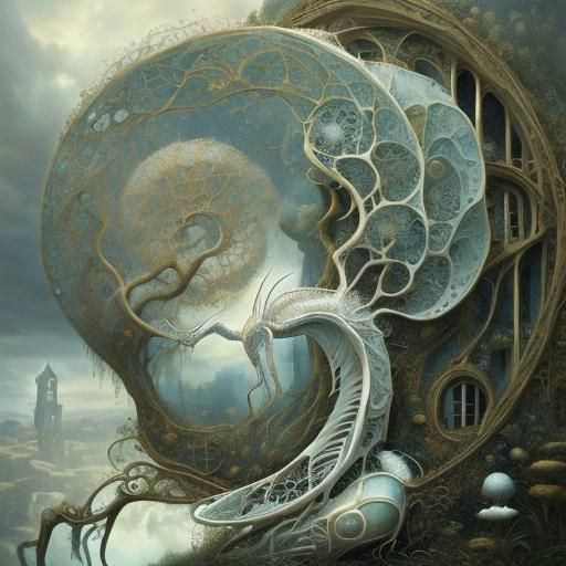 Ivory Dragon in Gothic Steampunk Castle