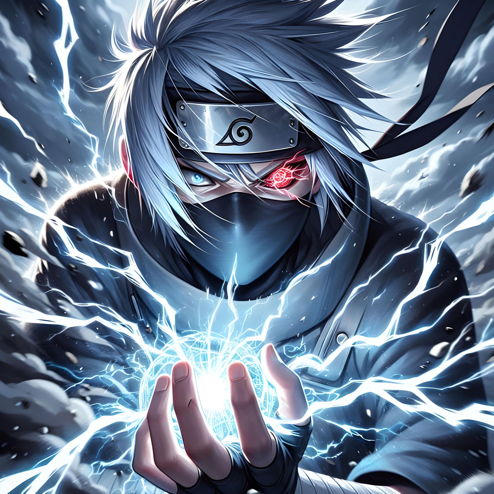 Kakashi Hatake, mid-battle, summoning the full power of his ...