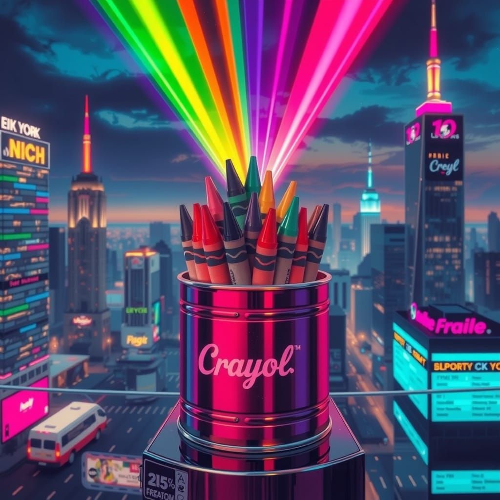 Neon Crayons Create Cyberpunk Cityscape with Laser Lights