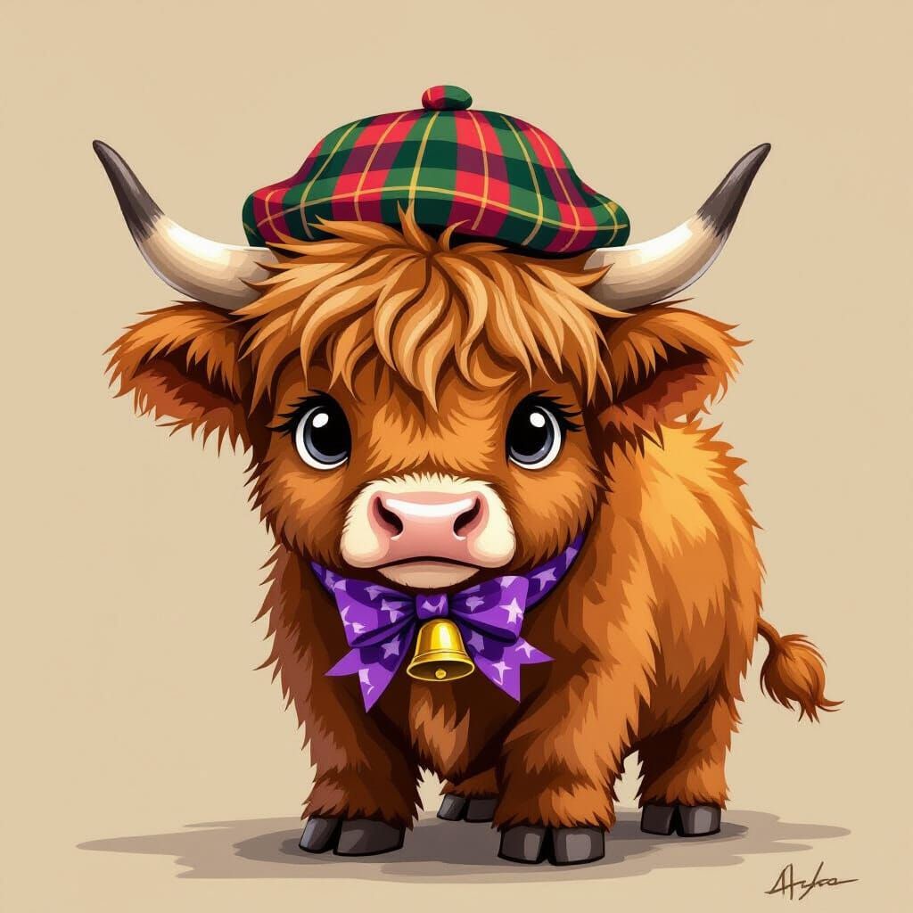 Stylized Highland Cow in Vibrant Digital Art