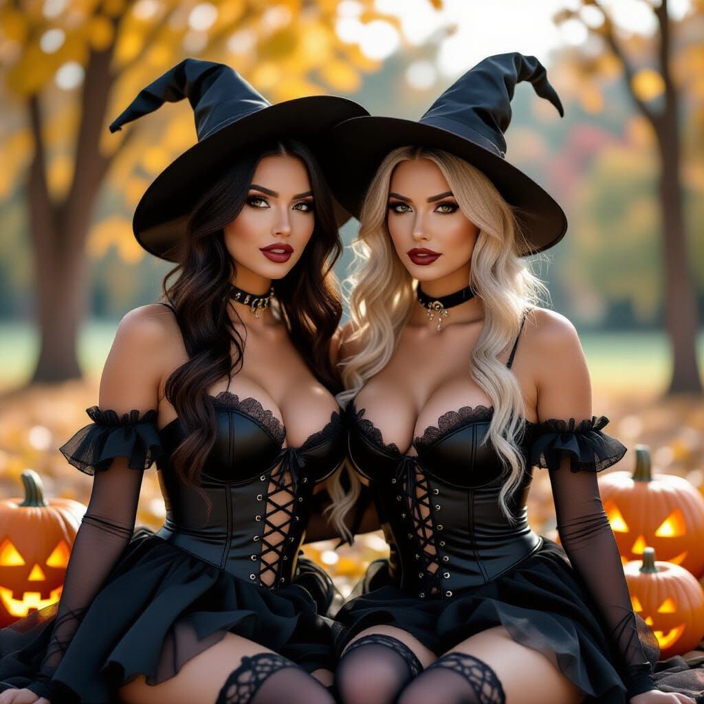 Sexy Lesbian Halloween Scene Real Photo