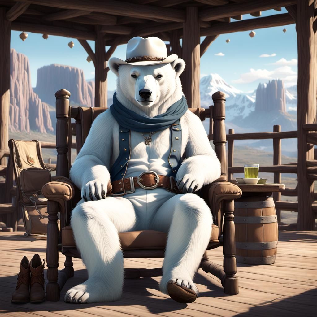 Polar Bear Cowboy in Wild West, 3D Anime Art