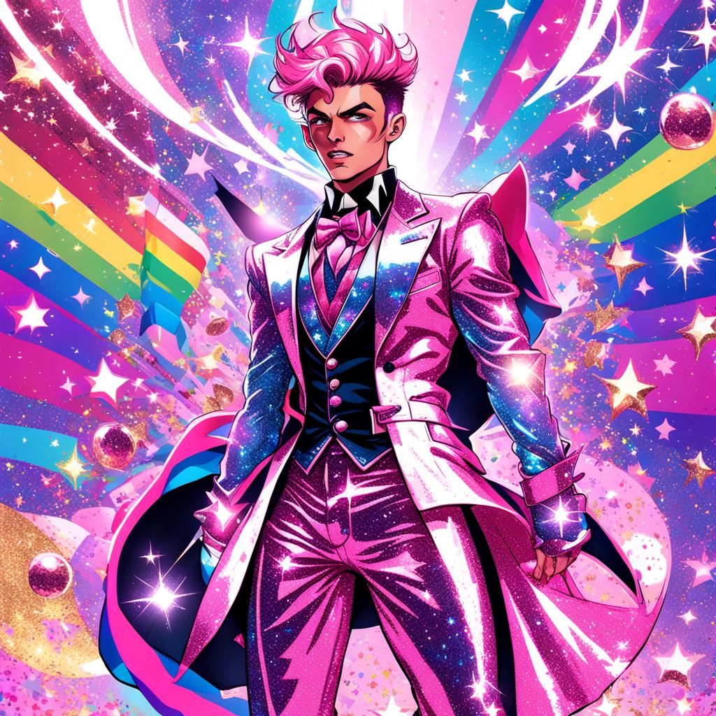 Magical Boy in Pink Glitter Outfit