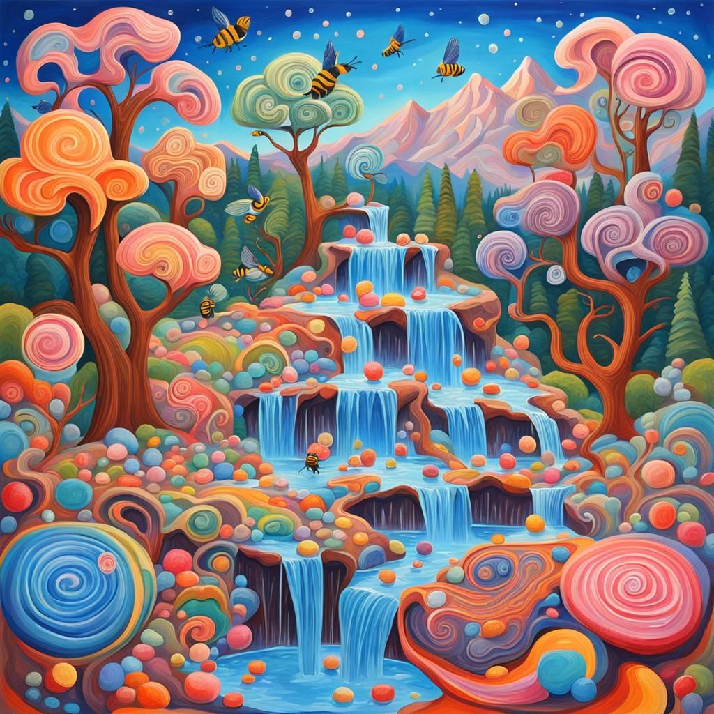 buzzing of bees in cigarette trees and soda water fountains