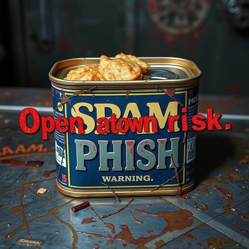 Dystopian Spam Can with Health Warning Labels