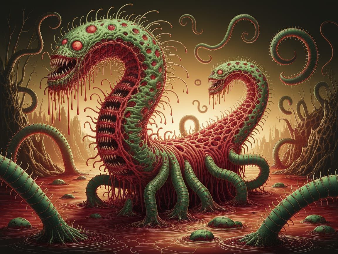 Visceral Horror Illustration of Parasitic Organisms