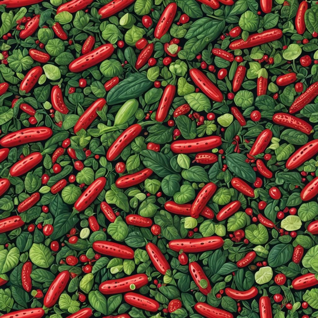 Red Cucumber Chewing Gum in a Hyperrealistic Jungle