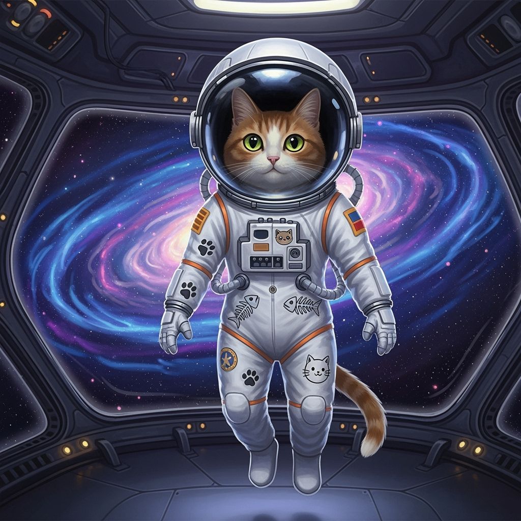 Cat Astronaut Gazing at Nebula in Fantasy Art Style