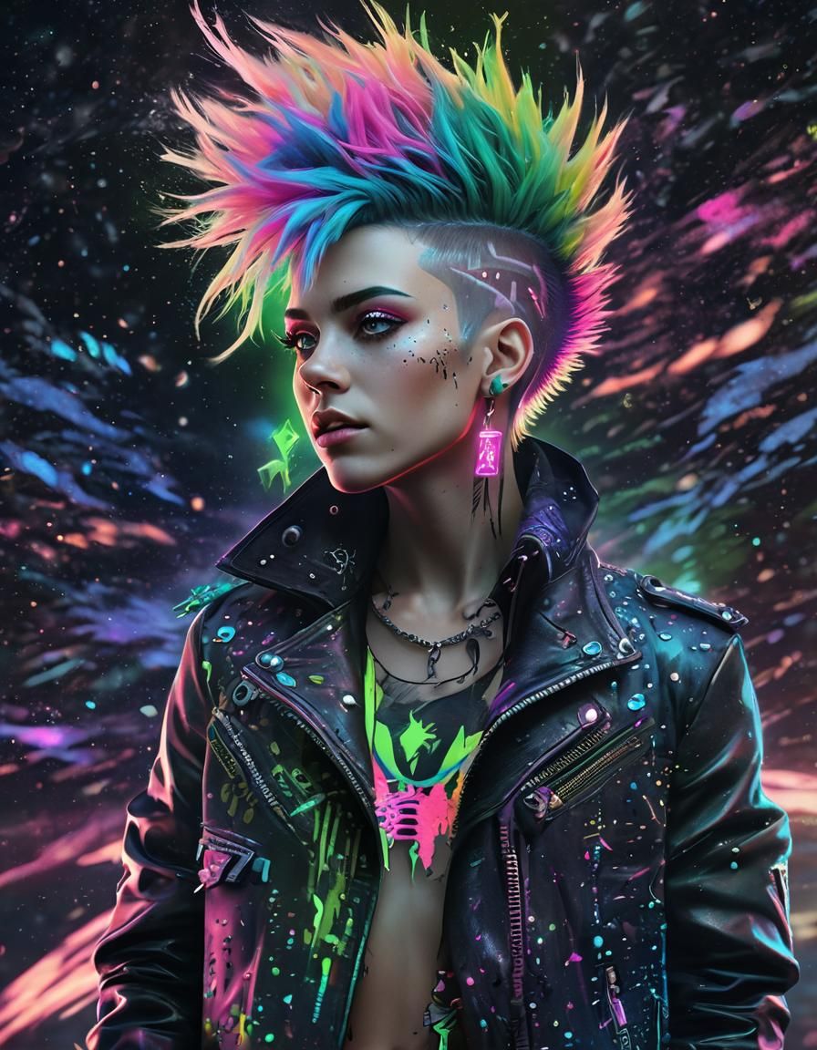 Cosmic Punk Floating in Astral Starry Sky