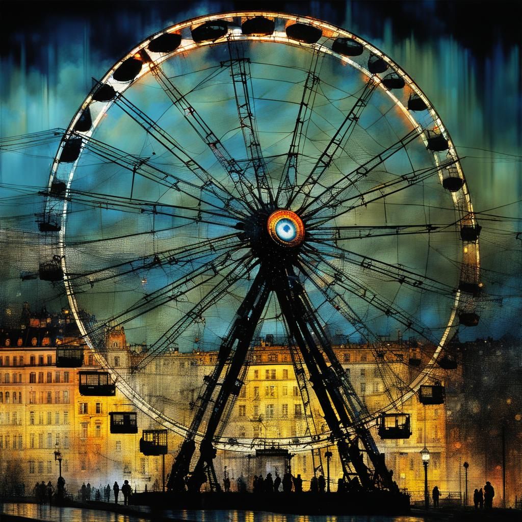 Black Sun Eclipse Over Lyon, Cyberpunk Color Print