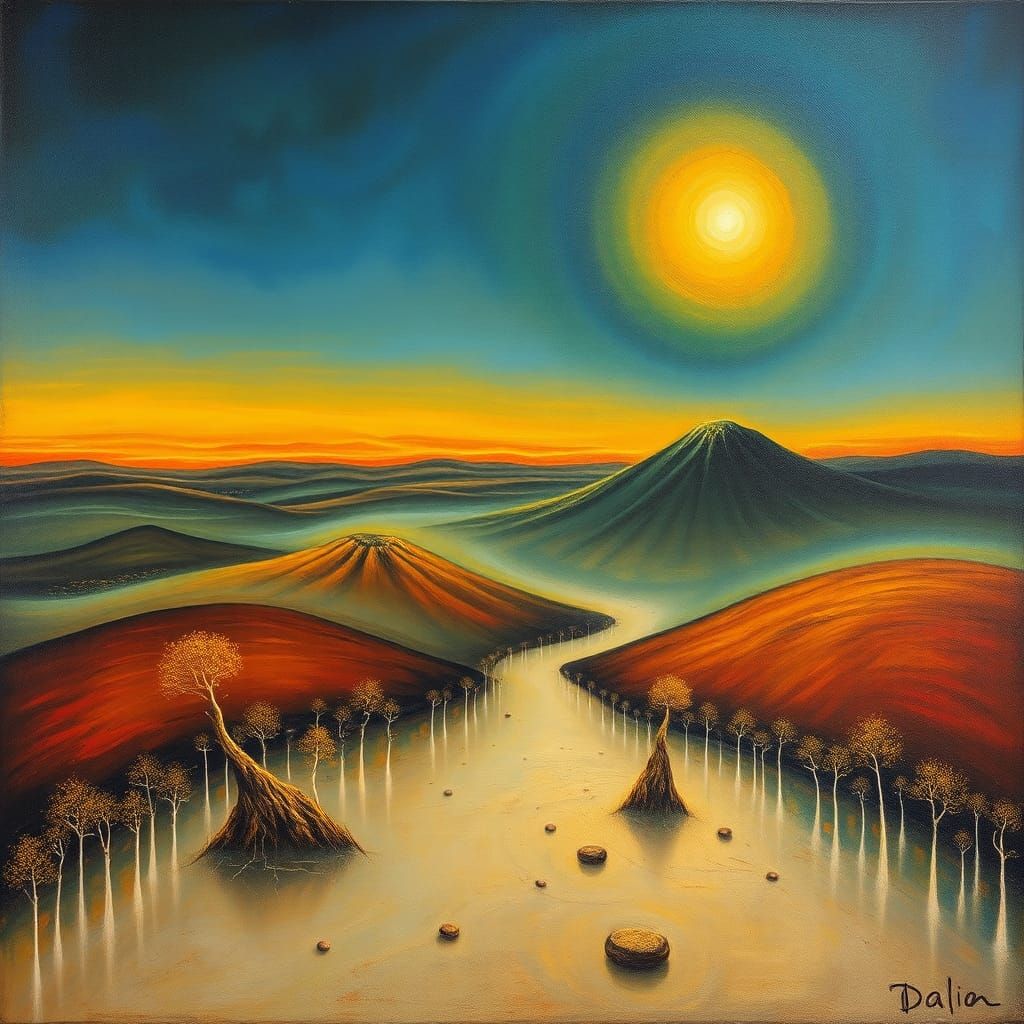 Surreal Landscape with Howling Ghosts in Dali Style