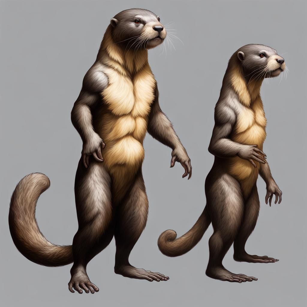 Giant Furry Otter-Human Hybrid with Golden Undercoat