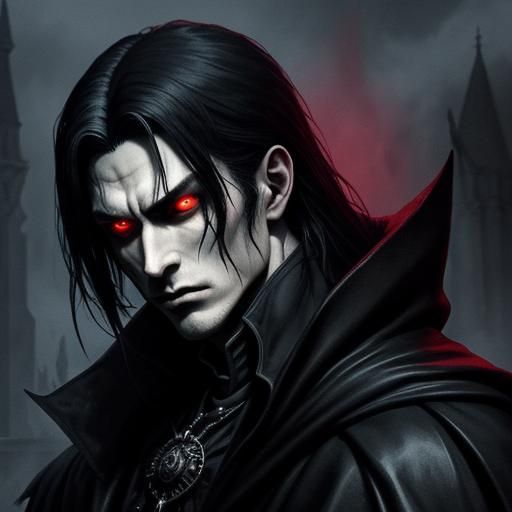 Alucard in Gothic Cathedral: a Dark Fantasy Portrait