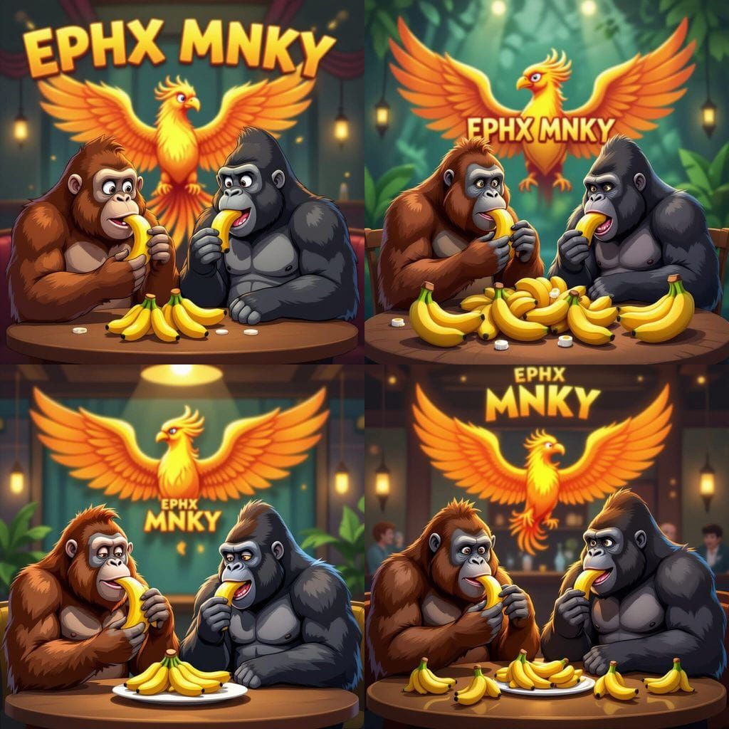 Orangutan Eating Bananas in Club with Phoenix Logo