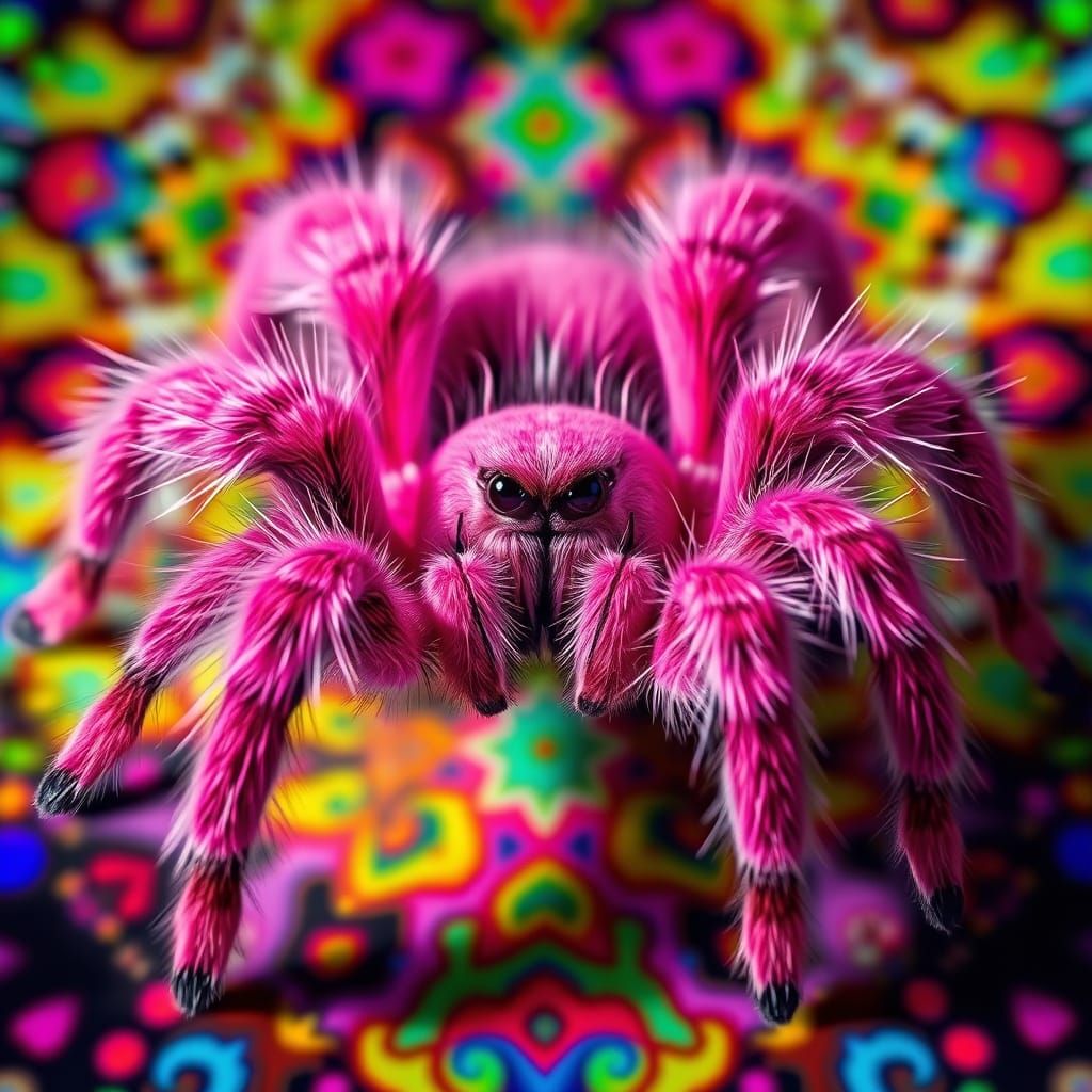 Vibrant Pink Tarantula in Kaleidoscopic Realism