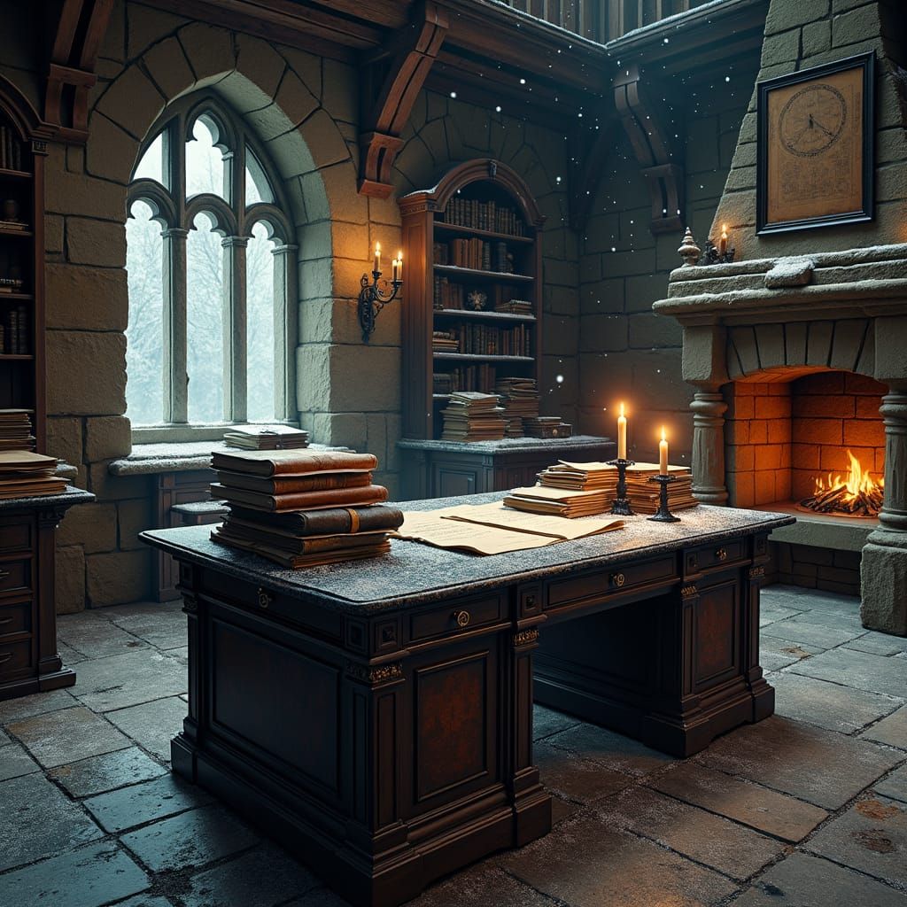 Detailed Medieval Office with Obsidian Desk