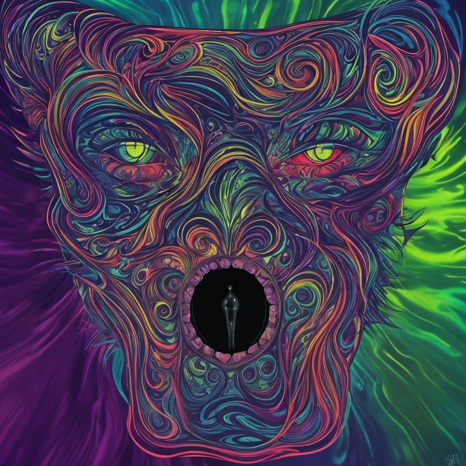 Creepy Black Demon Portrait in Lisa Frank Style
