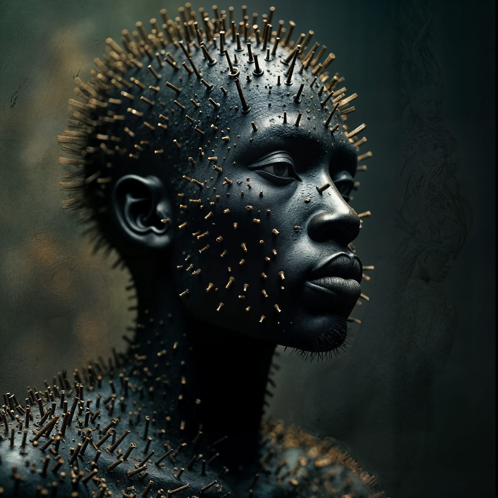 Nkondi Sculpture Covered in Nails, Cinematic Film Still