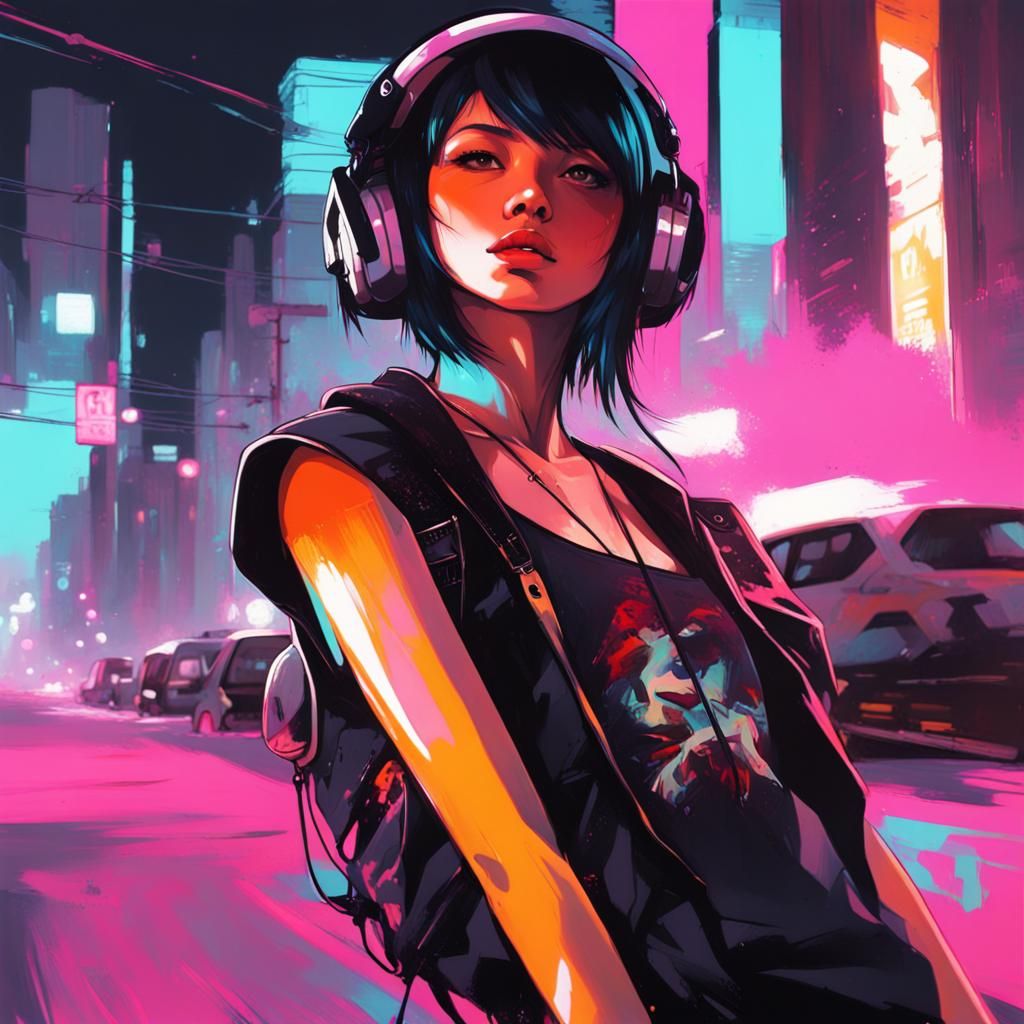 Cyberpunk Rock Band Performance in Graffiti Style