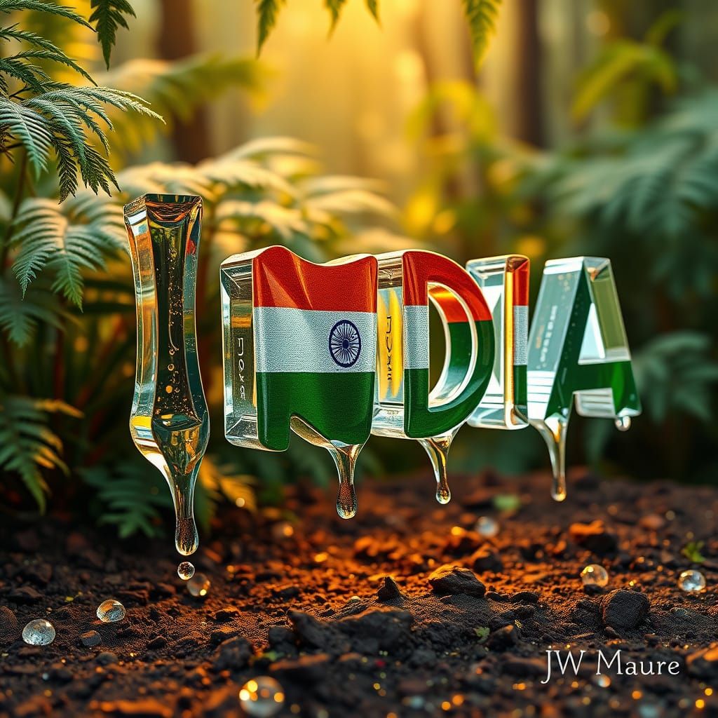 3D Glass Indian Flag with I Love INDIA Phrase