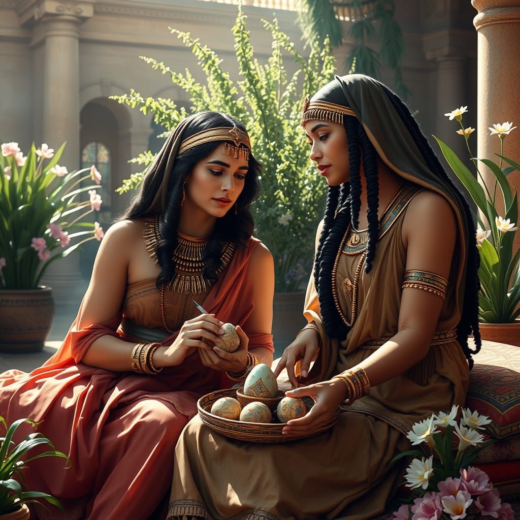Ancient Egyptian Women Share Tender Easter Egg Decorating Mo...