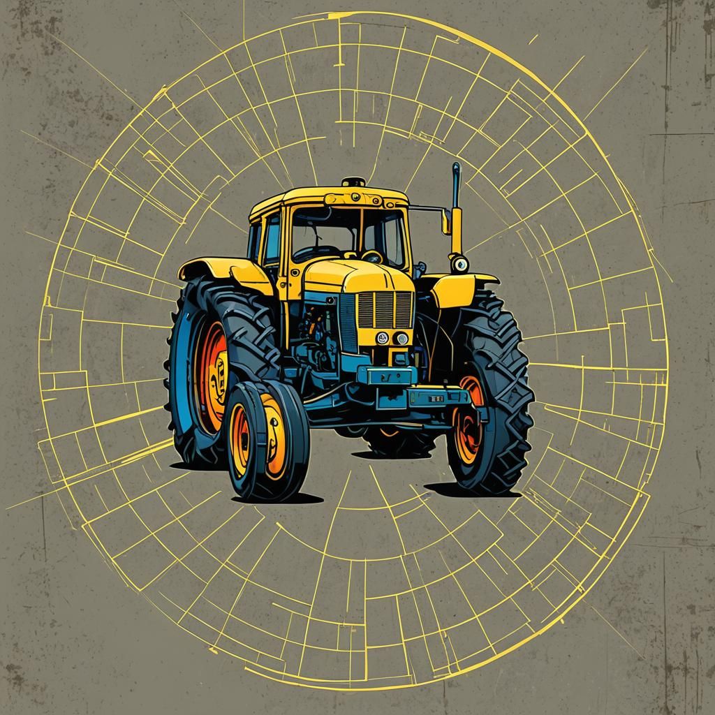 Tractor in Geometric Pop Art Style