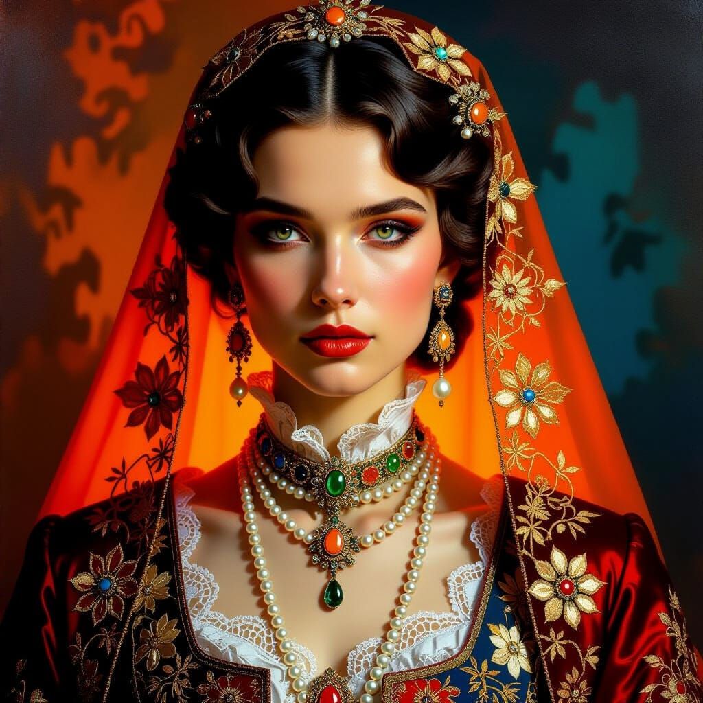 Ornate Portrait in Hyper-Realistic Oil Painting Style