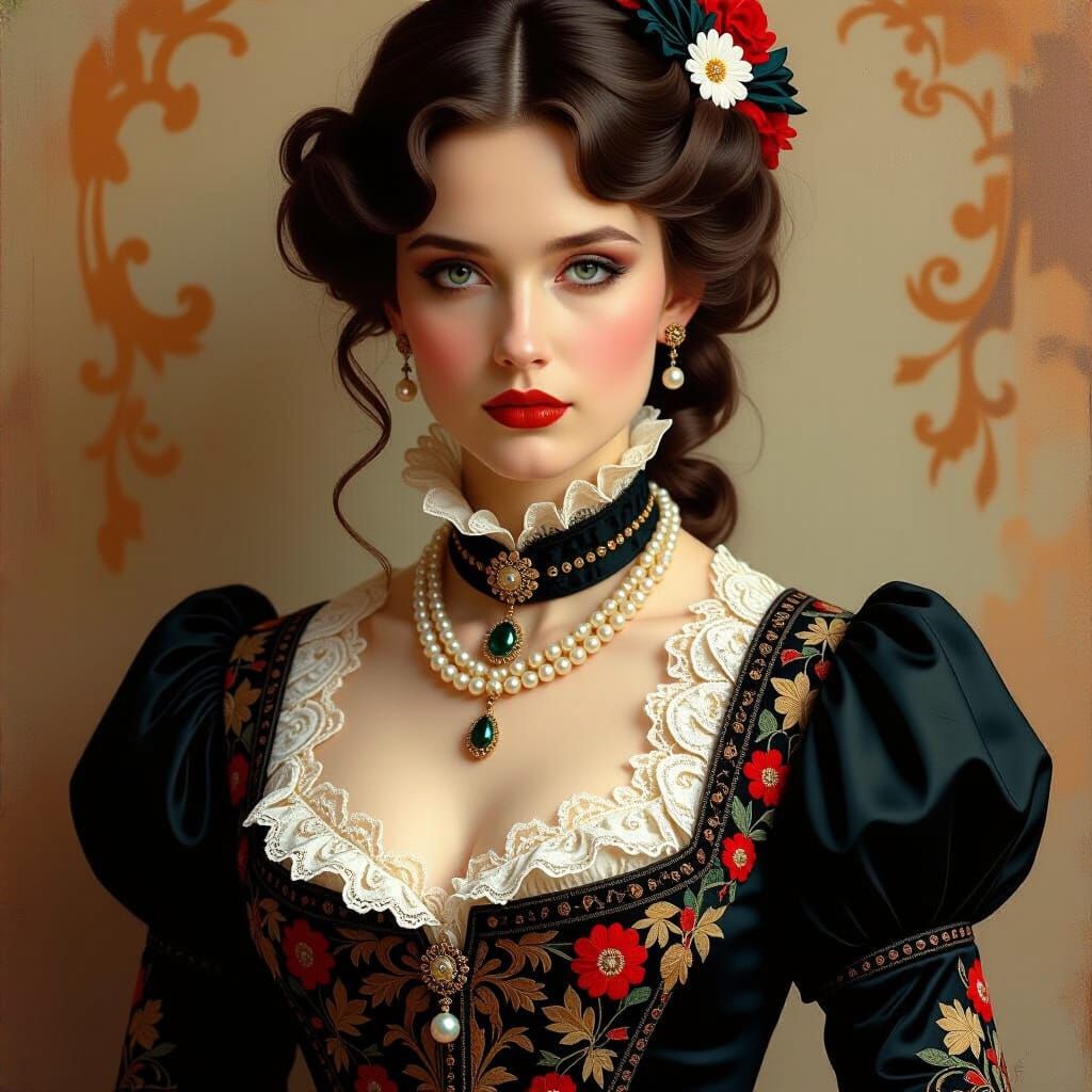 Victorian Woman Portrait in Hyperrealistic Oil Painting Styl...