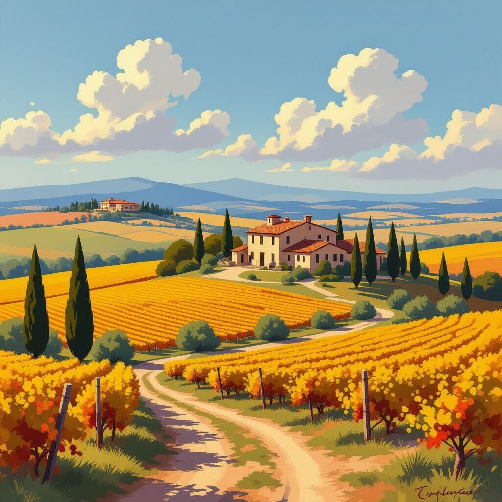 Tuscan Landscape Inspired by Impressionism