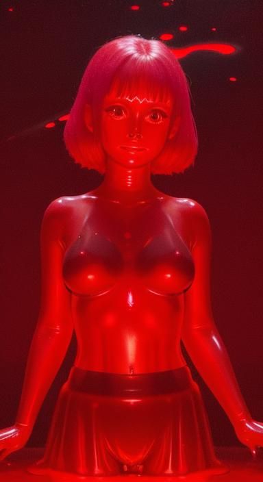 Red Slime Girl Glowing in the Dark
