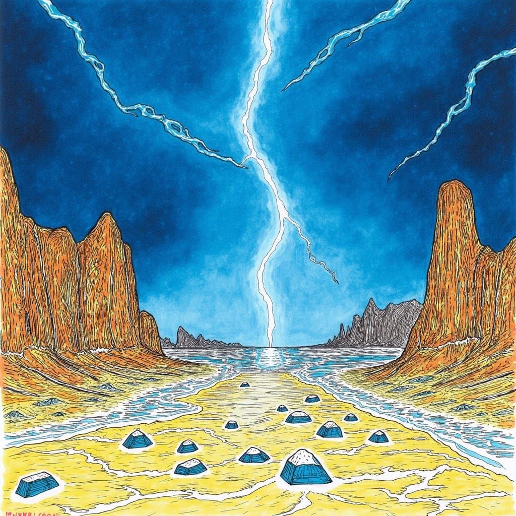 Desert Thunderstorm with Crystals in Moebius Style