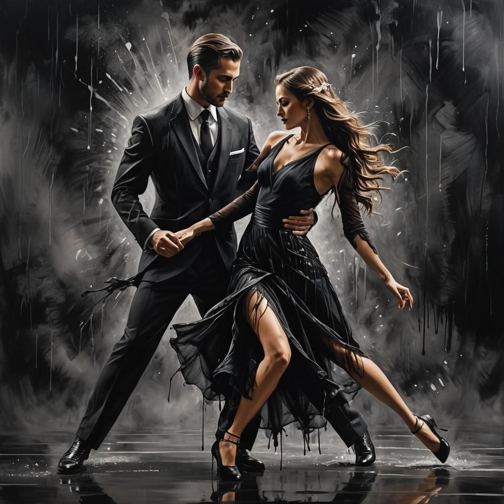 Argentine Tango Dancers in Midnight Black