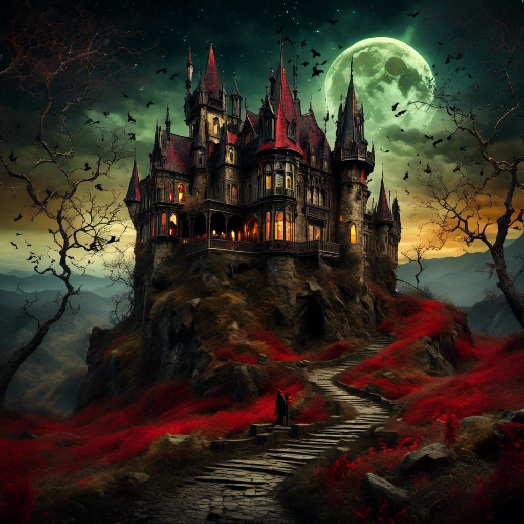 Gothic Vampire Castle Landscape in Dark Fantasy Style
