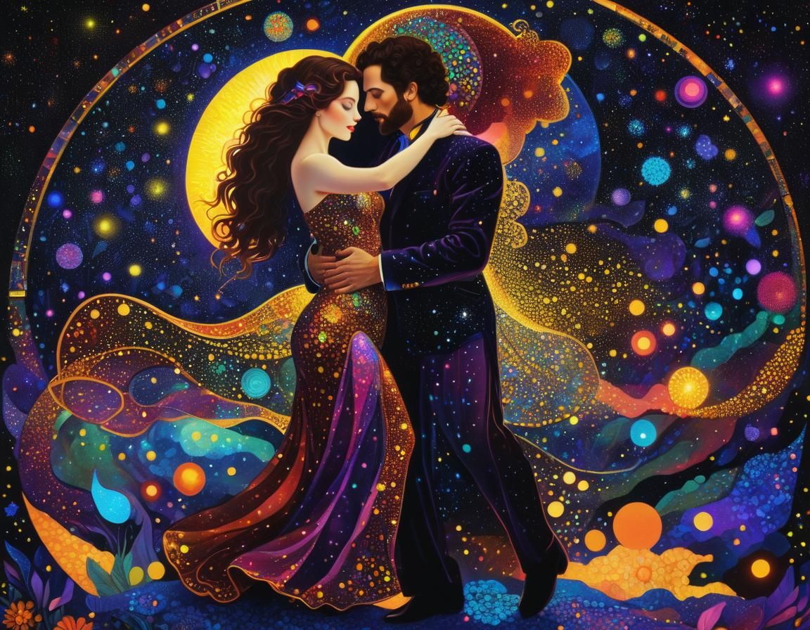 Tango Dance in Abstract Pointillism and Mosaic